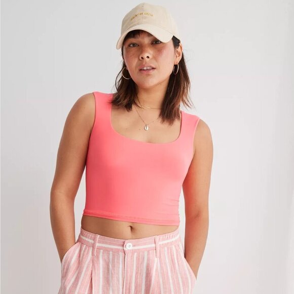 NWT AEO aerie SMOOTHEZ Square Neck Hot Pink Cami - Picture 1 of 5
